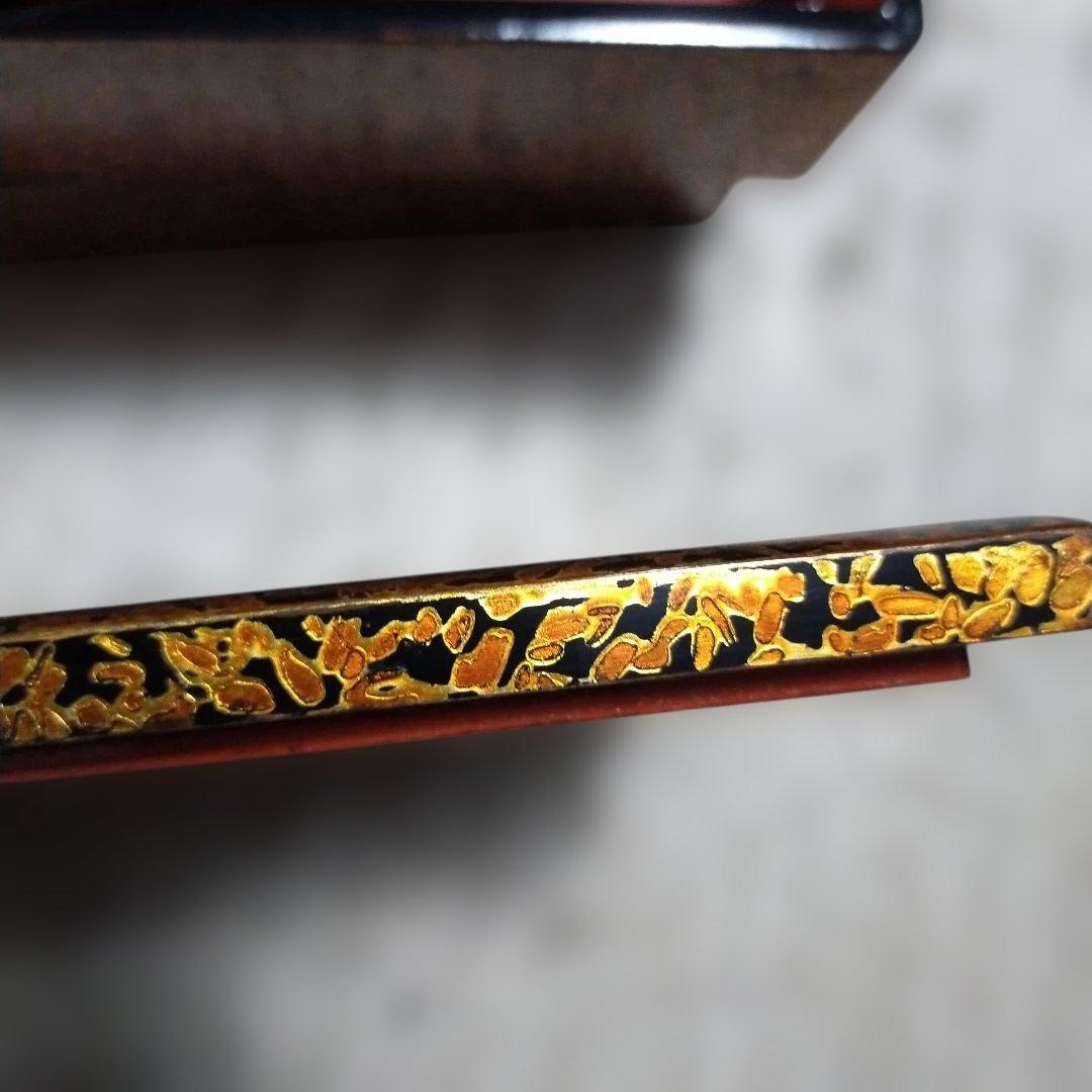 昭和　レトロ　津軽塗　重箱 金色と茶色の模様