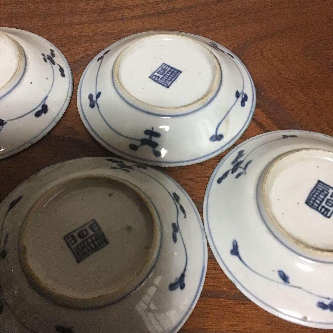 新渡染付花の図皿5客　清時代　唐物　中国美術