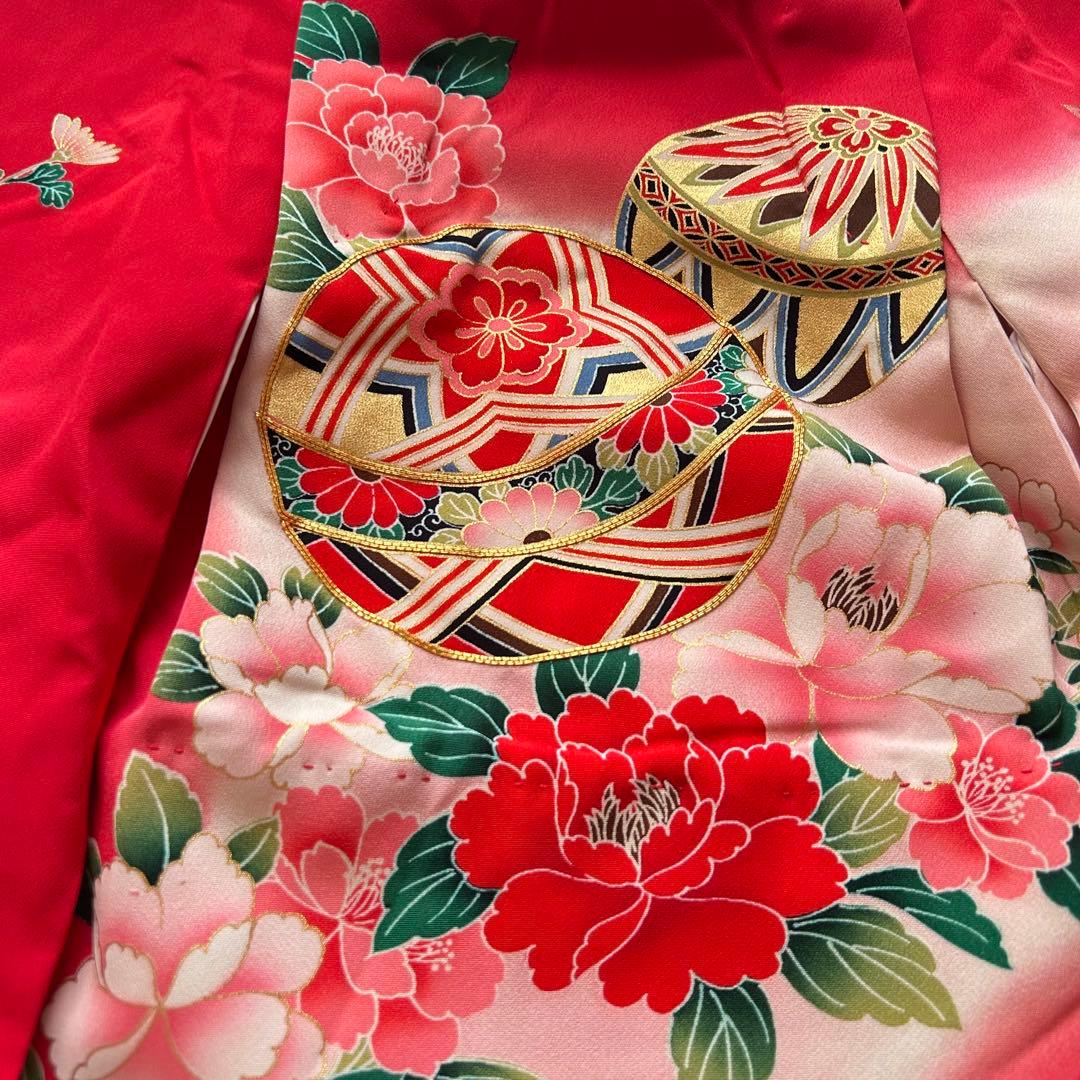 七五三 3歳 着物 絹 被布 絞り柄 三歳 赤 草履 753 巾着