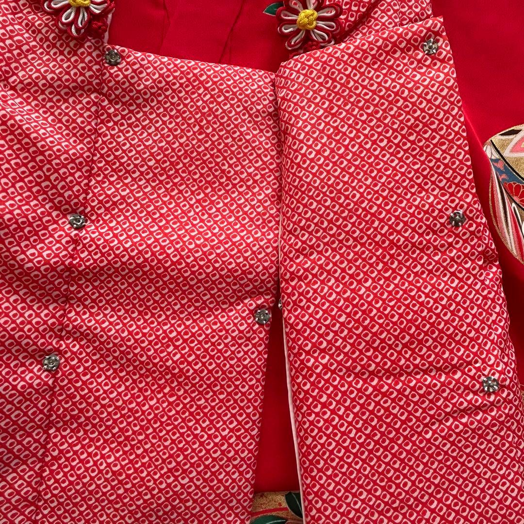 七五三 3歳 着物 絹 被布 絞り柄 三歳 赤 草履 753 巾着