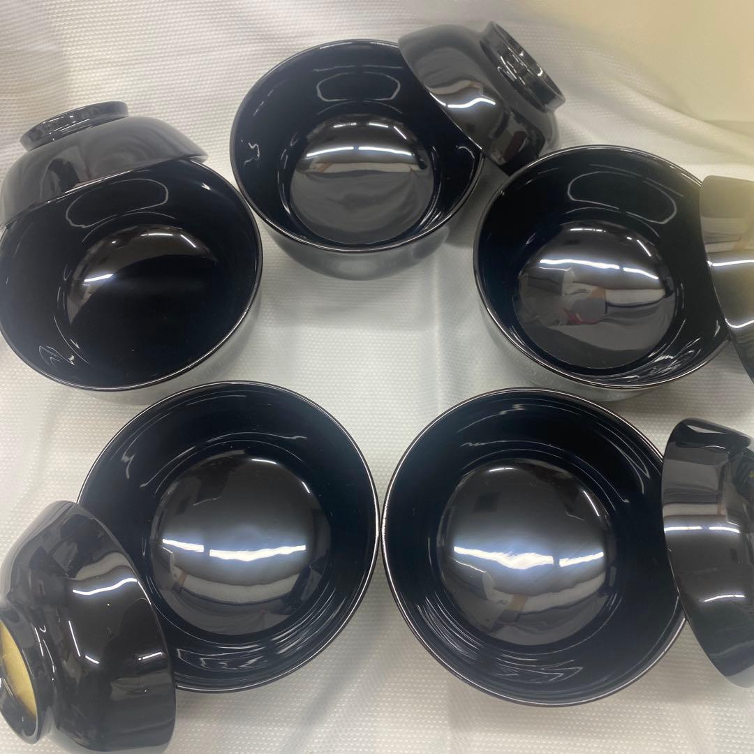 辻嘉一　特選和食器揃　純金箔貼漆器 蓋付き椀 5個セット 黒