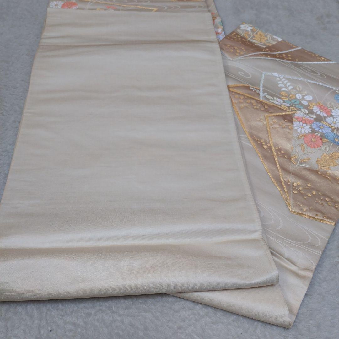 花柄刺繍 ベージュ 袋帯 - メルカリ