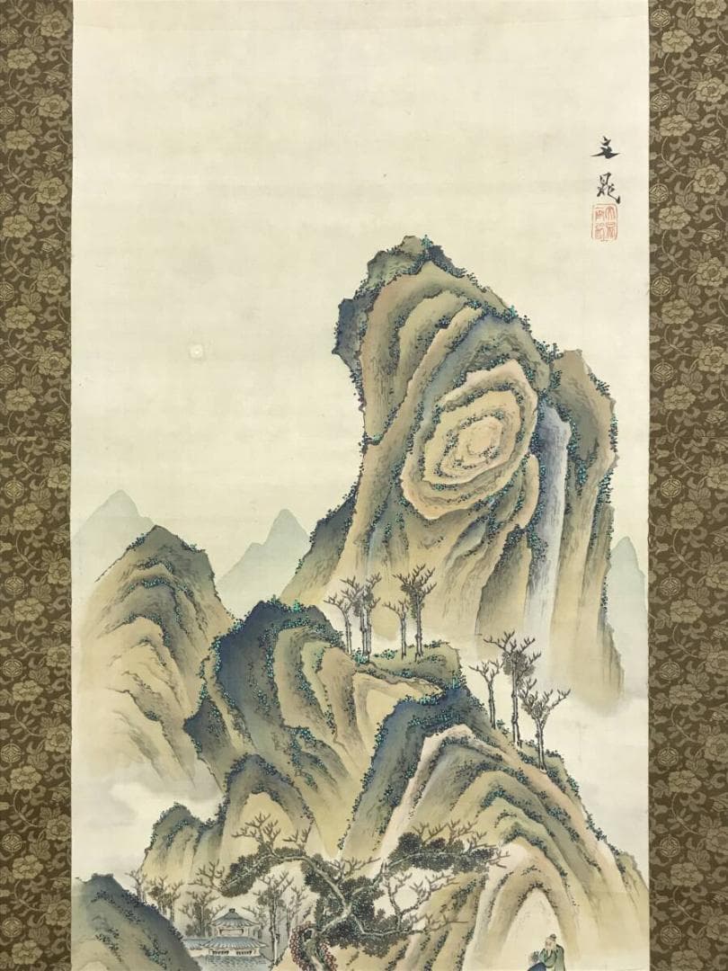 模写/谷文晁/山水図/山水人物図/虎渓三笑図/掛軸/名家伝来/AH-724