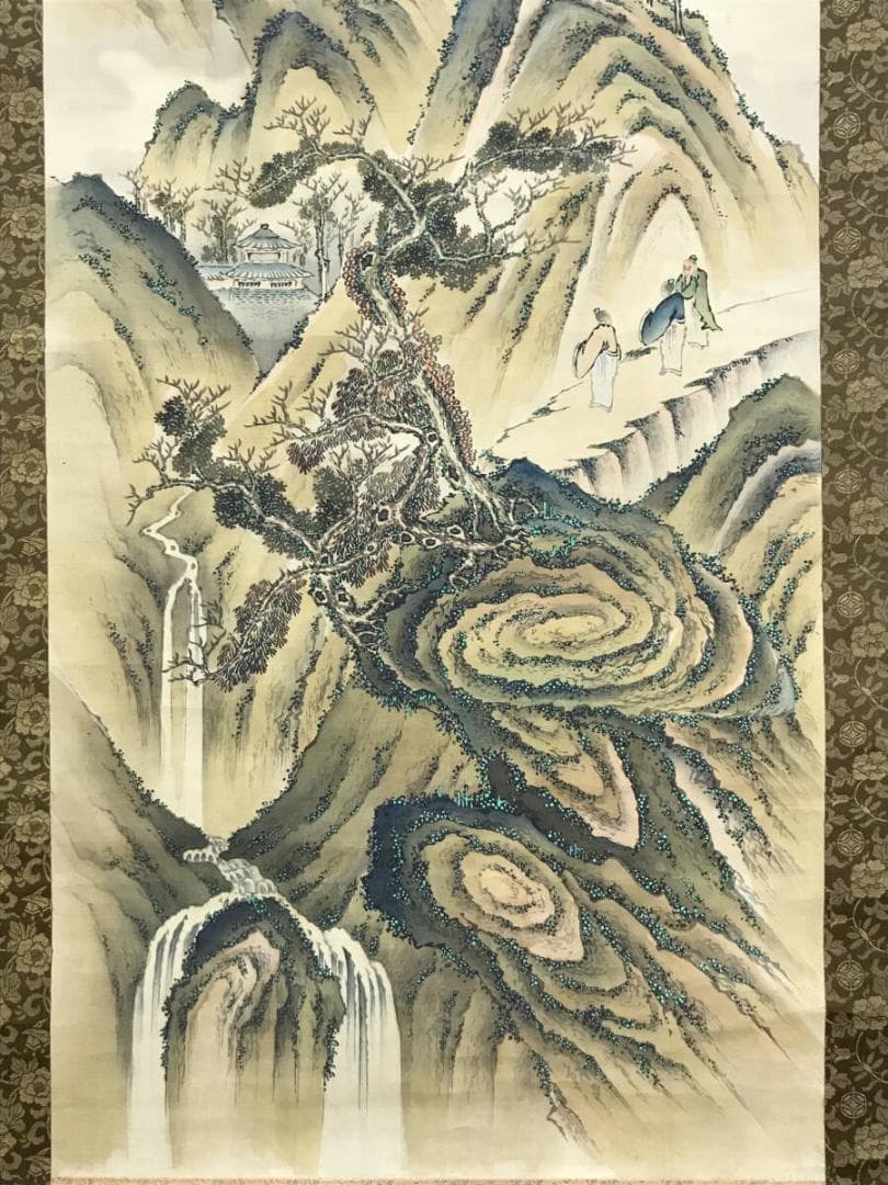 模写/谷文晁/山水図/山水人物図/虎渓三笑図/掛軸/名家伝来/AH-724