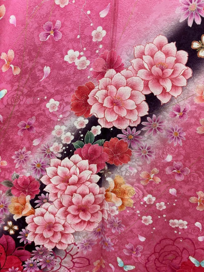 97【美品】成人式 正絹 袷 金糸＆手書き 振袖のみ