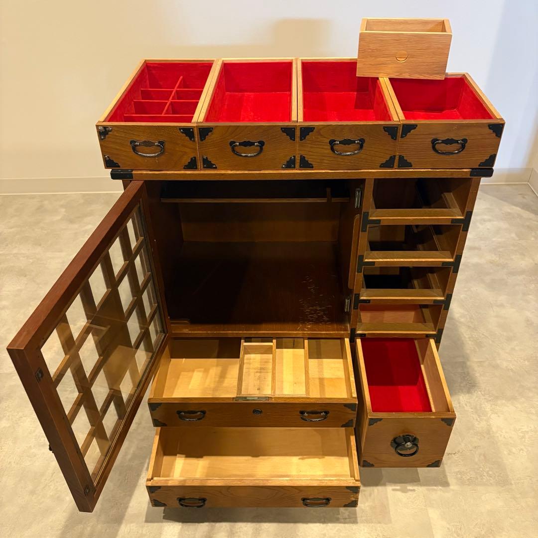 茶箪笥 和箪笥 収納棚 小箪笥 ガラス扉付き レトロ 茶棚