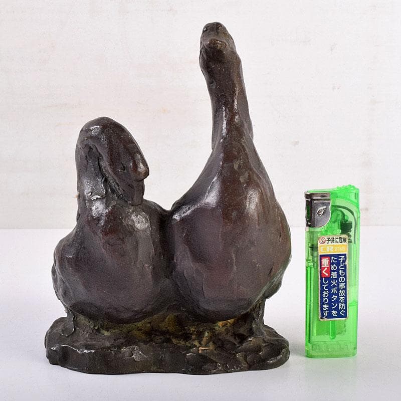 中国 古銅 家鴨 アヒル 置物 在銘 V R8930