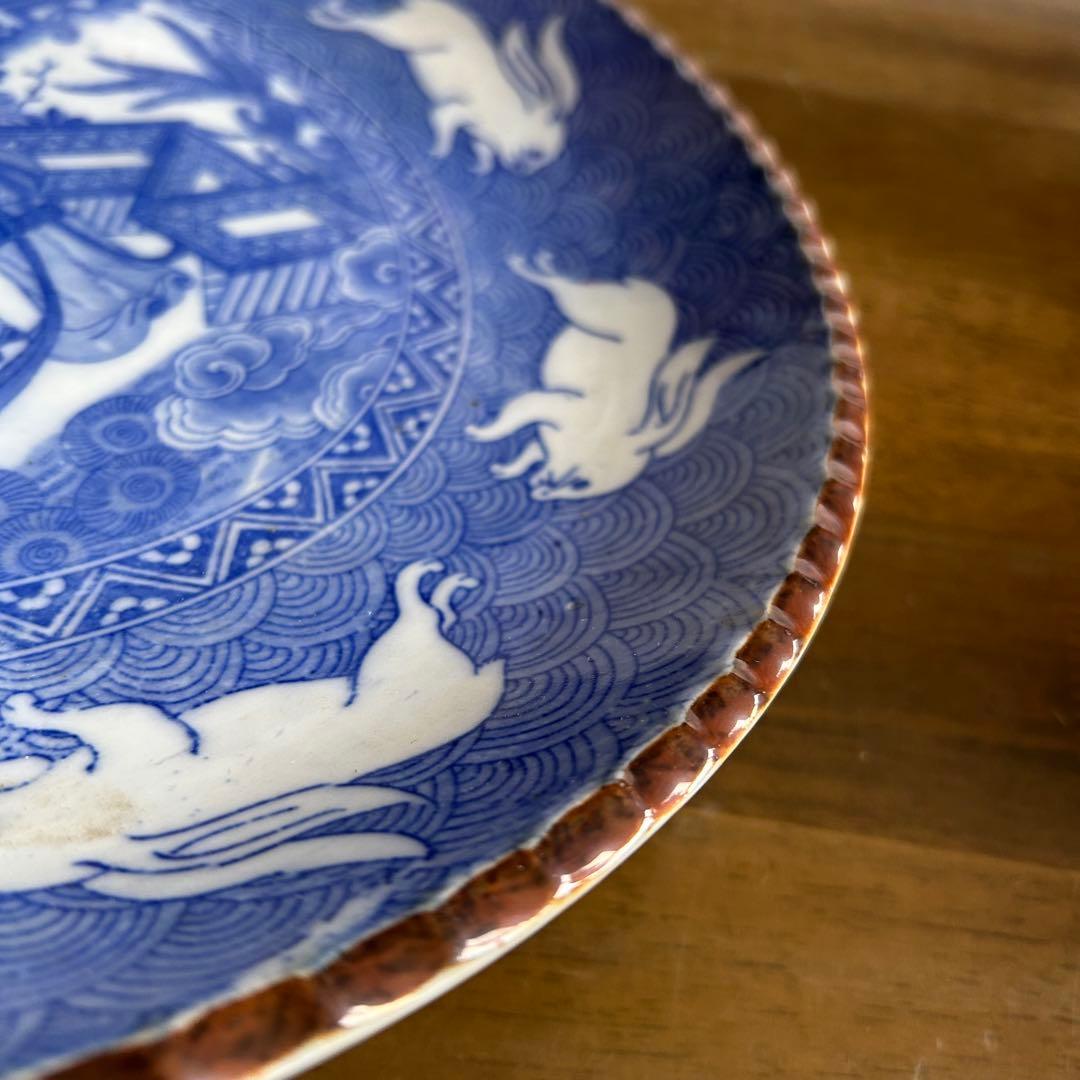 伊万里焼 染付 印判 波乗りうさぎ 明治時代 中国美人画 コレクター収集品