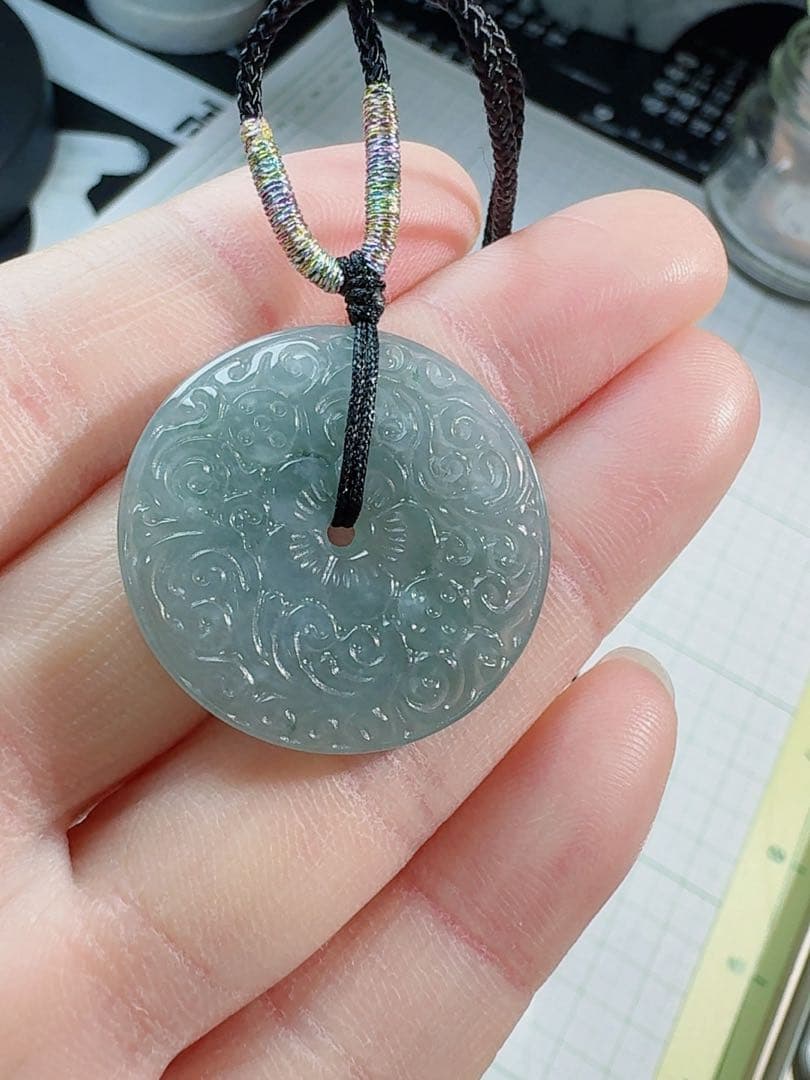 R1-0309天然本翡翠 《本物保証》 藍水翡翠 ペンダント 平安叩