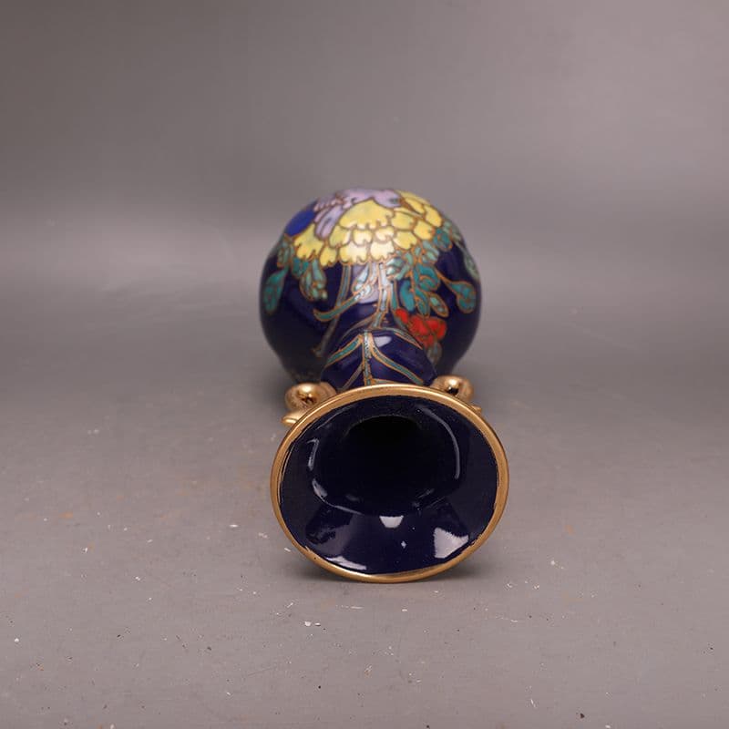 宋汝窯蒔絵景泰藍彩画花鳥如意花瓶 景徳鎮 陶磁器 装飾品 現代工芸品美術品 置物