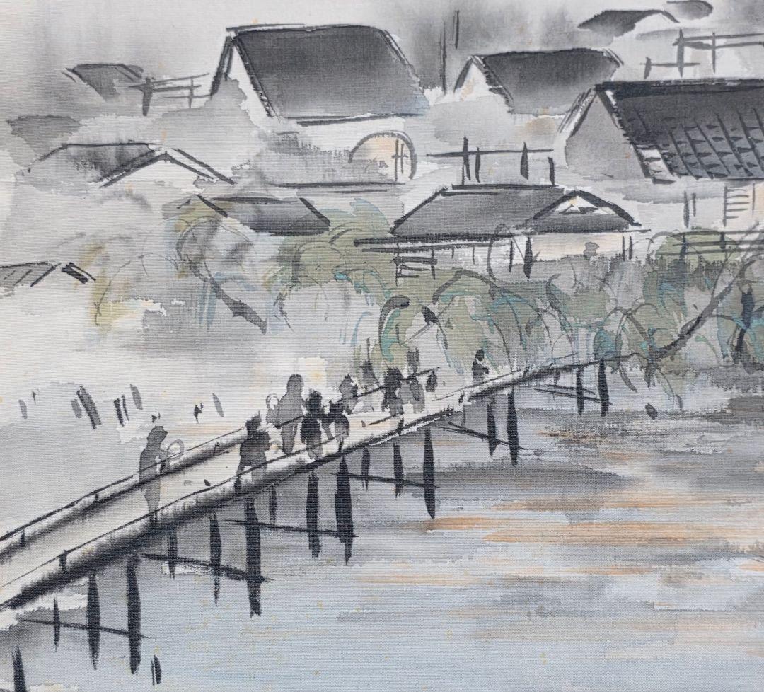 京都大文字送り火夜景図】佐野光穂 1017 掛け軸 肉筆 鴨川 ホビー