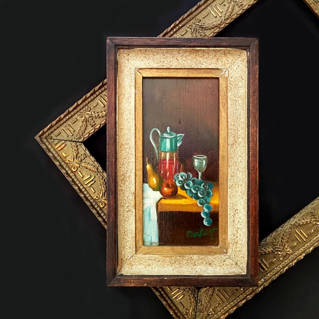 静物画 板絵 油彩画 フランス ヴィンテージ アンティーク 額縁