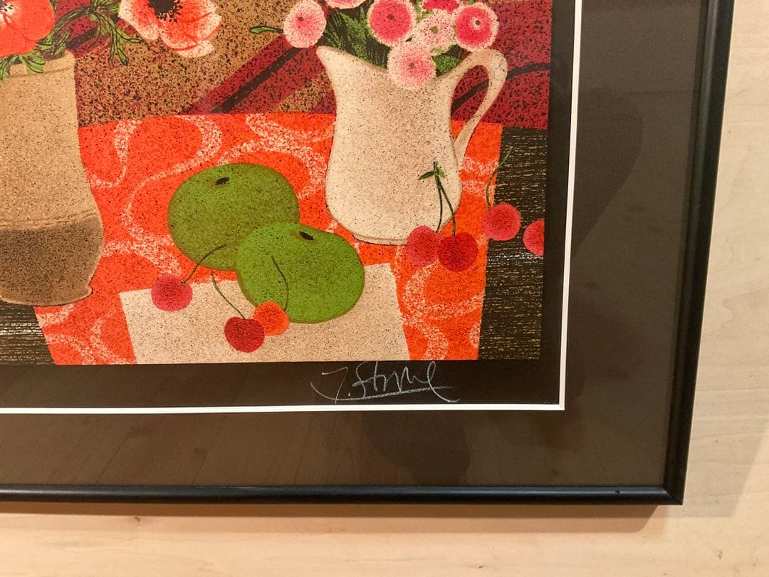 イヴ・ガンヌ 「アネモネのある静物」 リトグラフ 直筆サイン