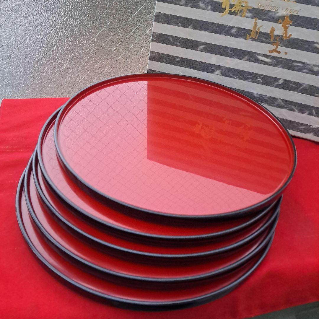 輪島塗 尺サイズ 卓上膳×5客】布着本堅地 輪島屋本店 未使用/長期保管