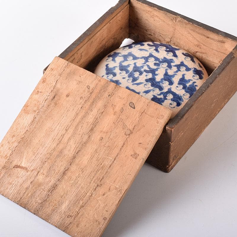 中国 大清康煕年製款 青花 唐子文 香合 時代箱付 G R8252