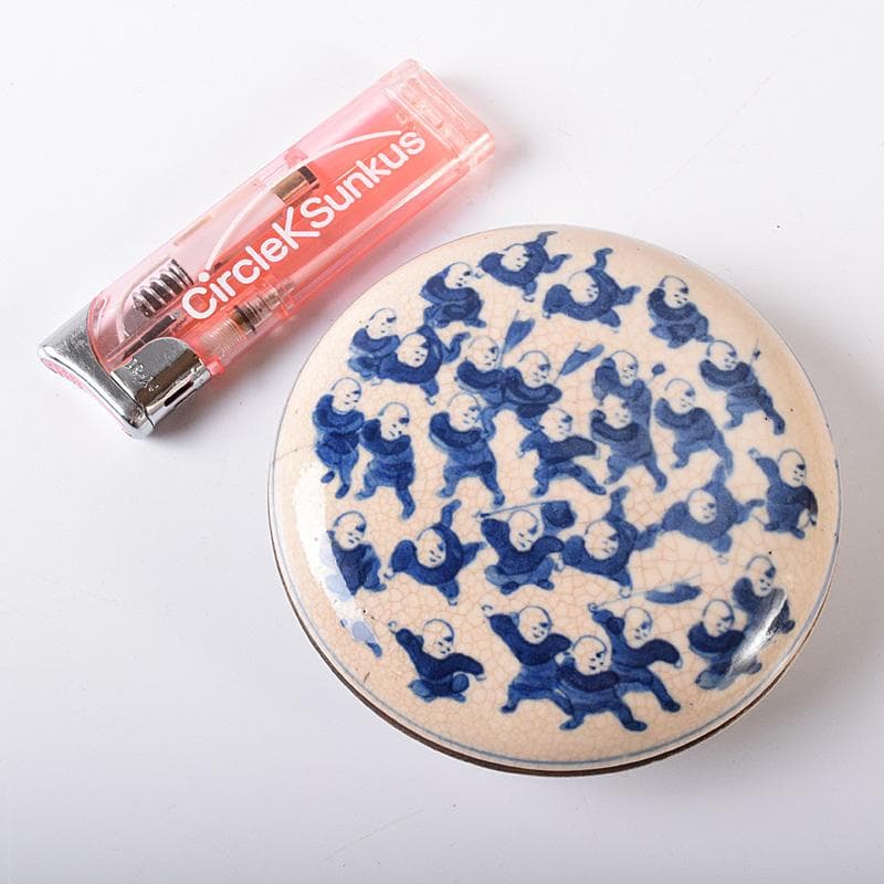 中国 大清康煕年製款 青花 唐子文 香合 時代箱付 G R8252