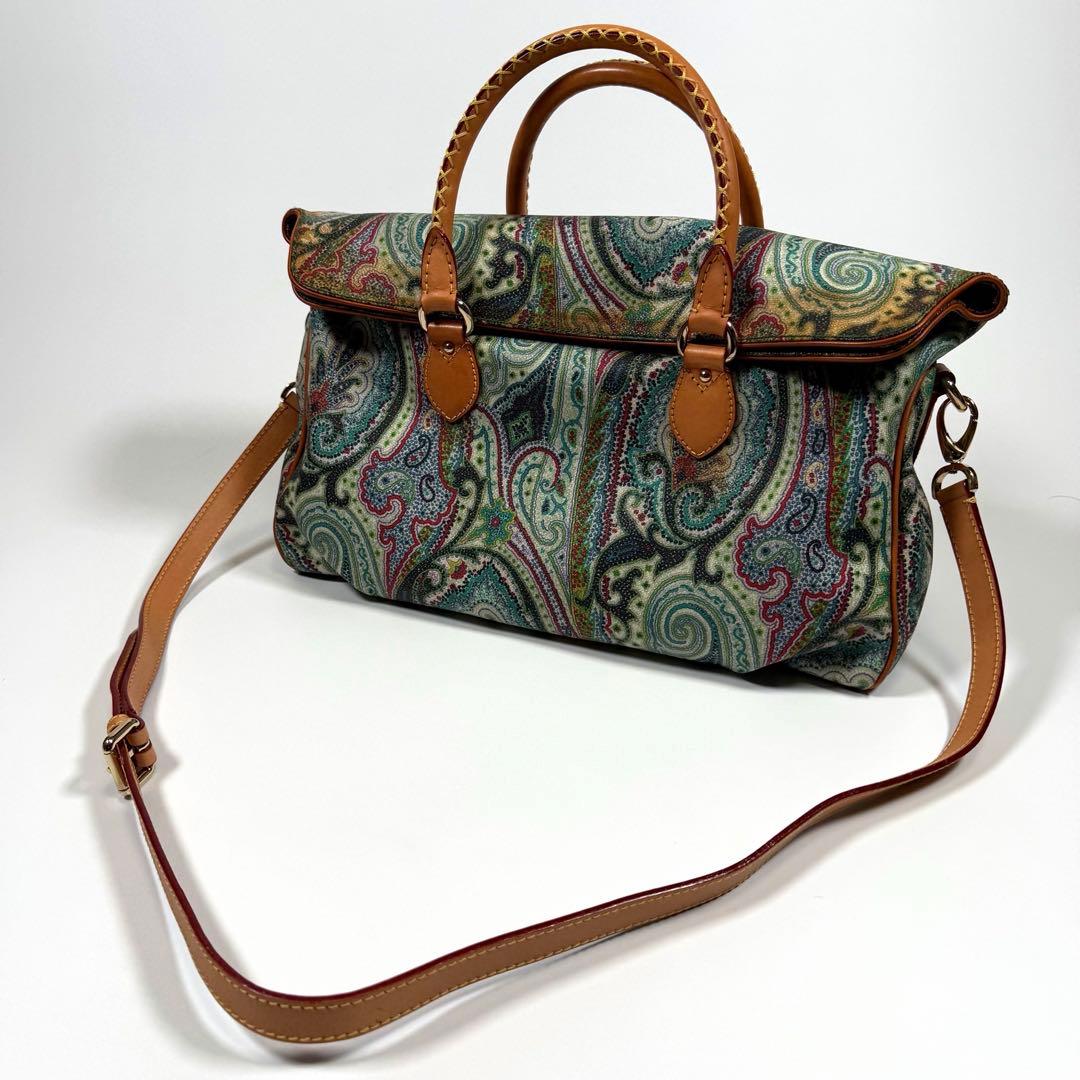 【希少】エトロ　ミニボストンバッグ　ペイズリー　2way PVC レザー