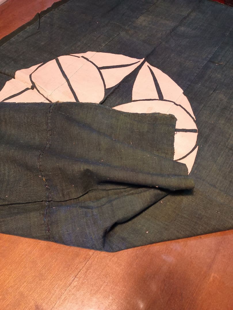 古布草木染 くまい笹紋 3幅布団側 グリーン染