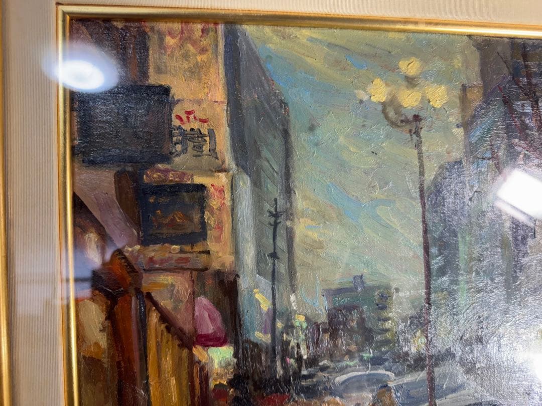 油彩画 街の風景 M.