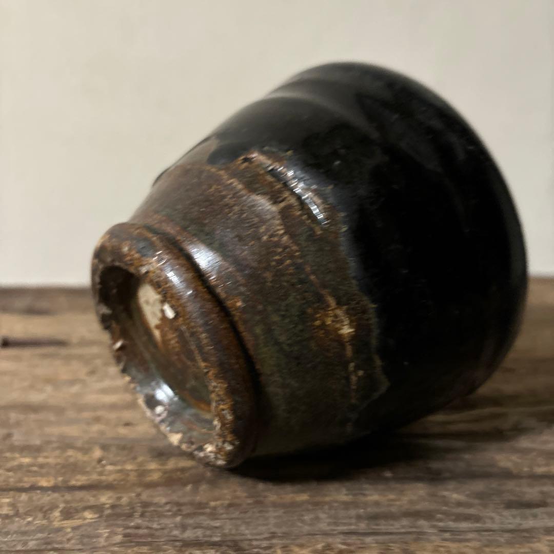 黒南蛮小ぶり不識型 壺花入 黒高麗 酒器 古道具 アンティーク 検:李朝