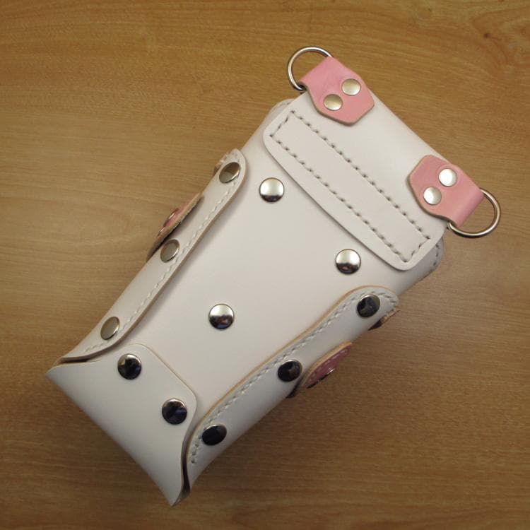 ホワイト＆ピンク　６丁差し　本革シザーケース　SCA-154/CWB