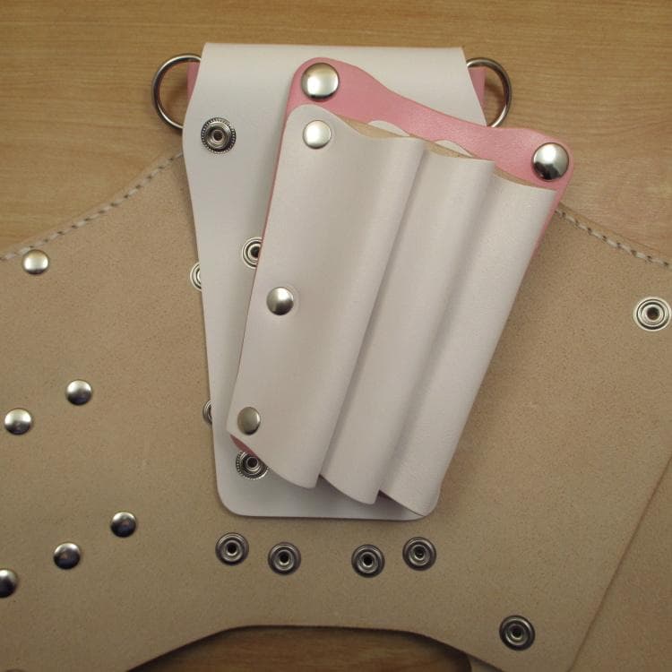 ホワイト＆ピンク　６丁差し　本革シザーケース　SCA-154/CWB