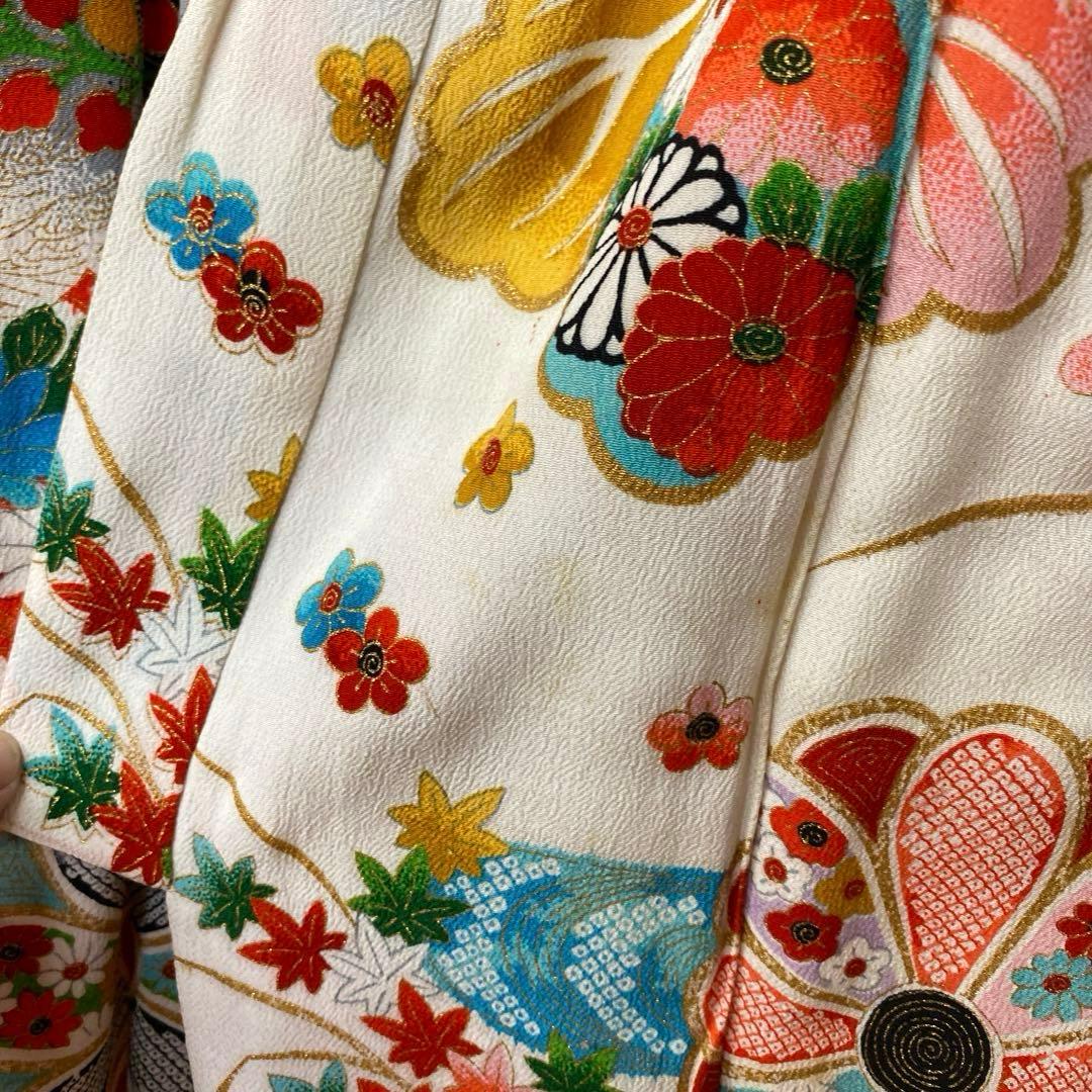 女の子 正絹 着物 七五三 七草 晴れ着 総柄 和柄 レトロ