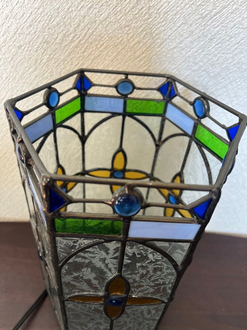 ステンドグラス ランプ 六角型 ディスプレイ ナイトランプ スタンド