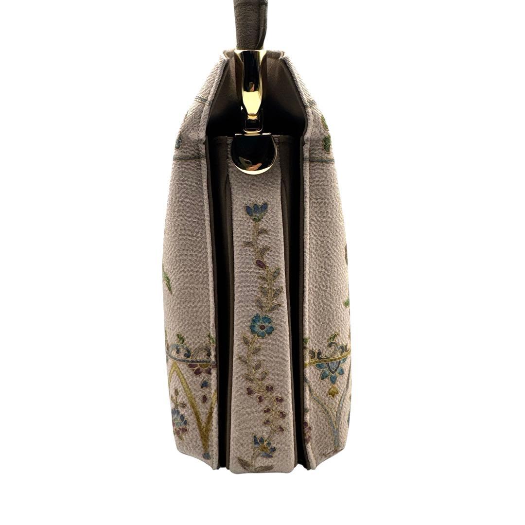 極美品 岡重 OKAJIMA 和装バッグ 京友禅 ソフリナ ベージュ 花唐草