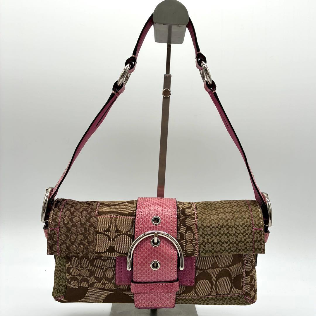 極美品✨ コーチ パッチワーク ソーホー フラップ ワンショルダーバッグ ピンク