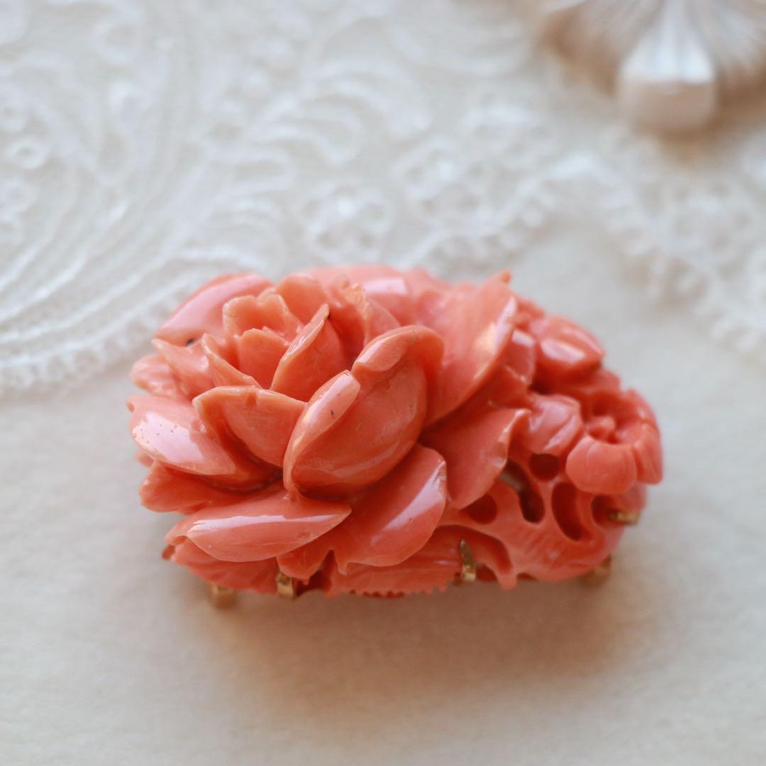2WAY・鑑別書付】天然珊瑚 薔薇彫刻 帯留め兼ブローチ - メルカリ