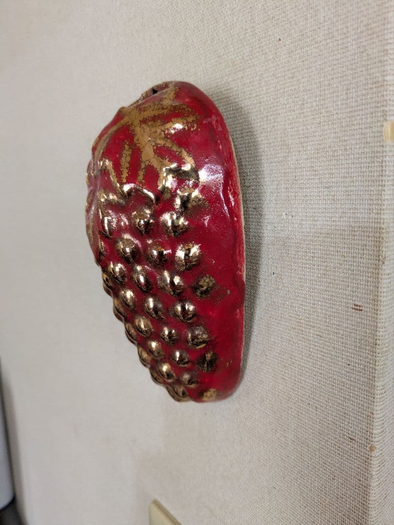 真 作】上野焼、高鶴元作、『金彩葡萄型掛花入』、銘「元・GK」有