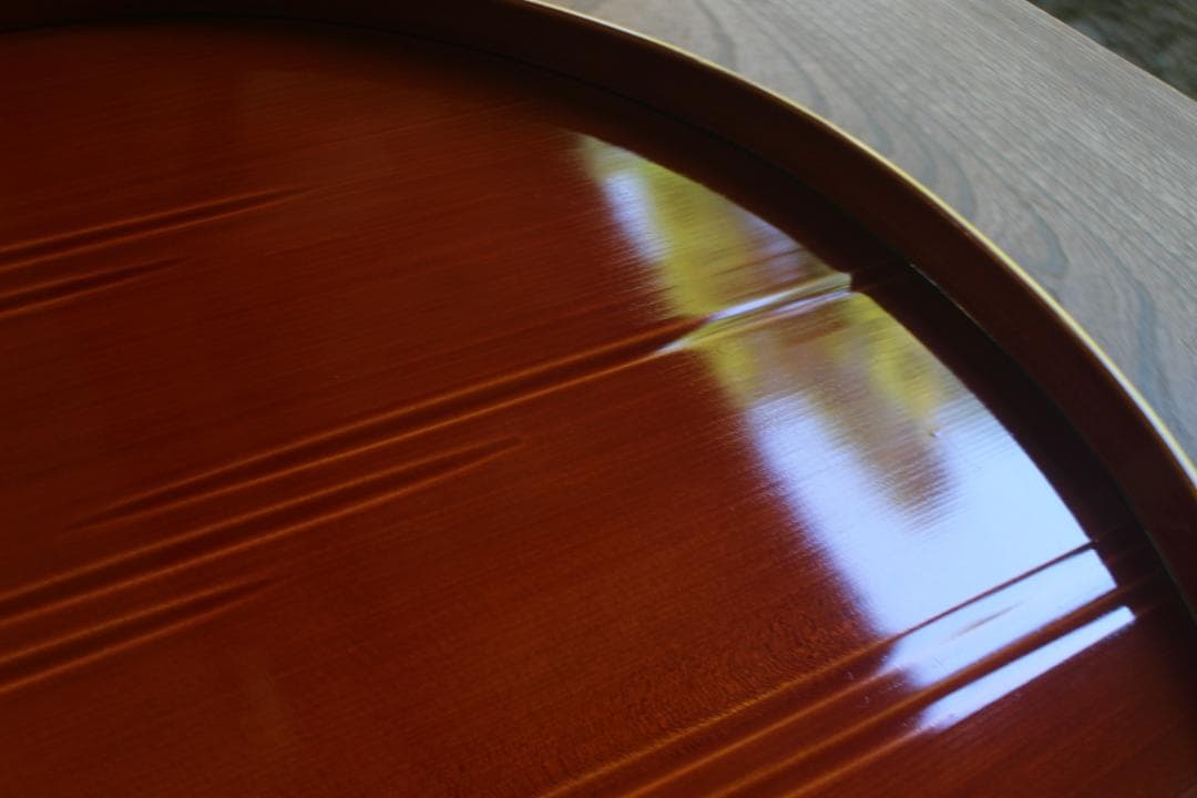 デッドストック！優美な拭き漆の映える春慶塗の半月盆（検漆器漆盆茶道具お盆お膳