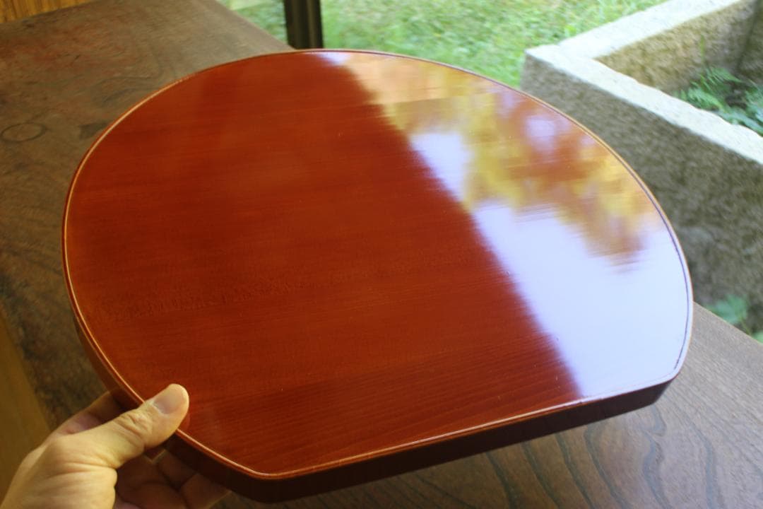 デッドストック！優美な拭き漆の映える春慶塗の半月盆（検漆器漆盆茶道具お盆お膳