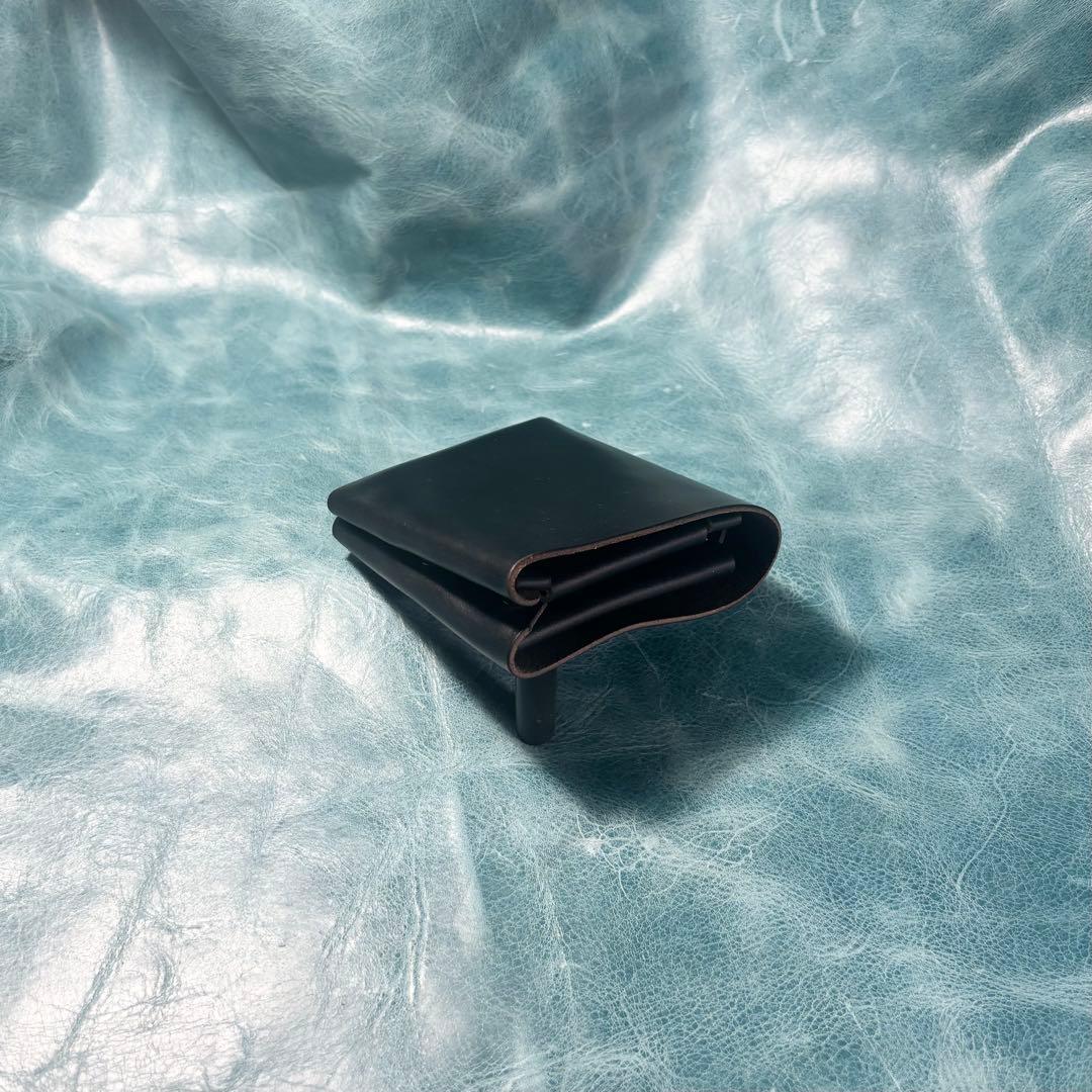 ハンドメイド　二つ折り　革財布　クロムエクセル　黒色　真鍮　cx-hw-000