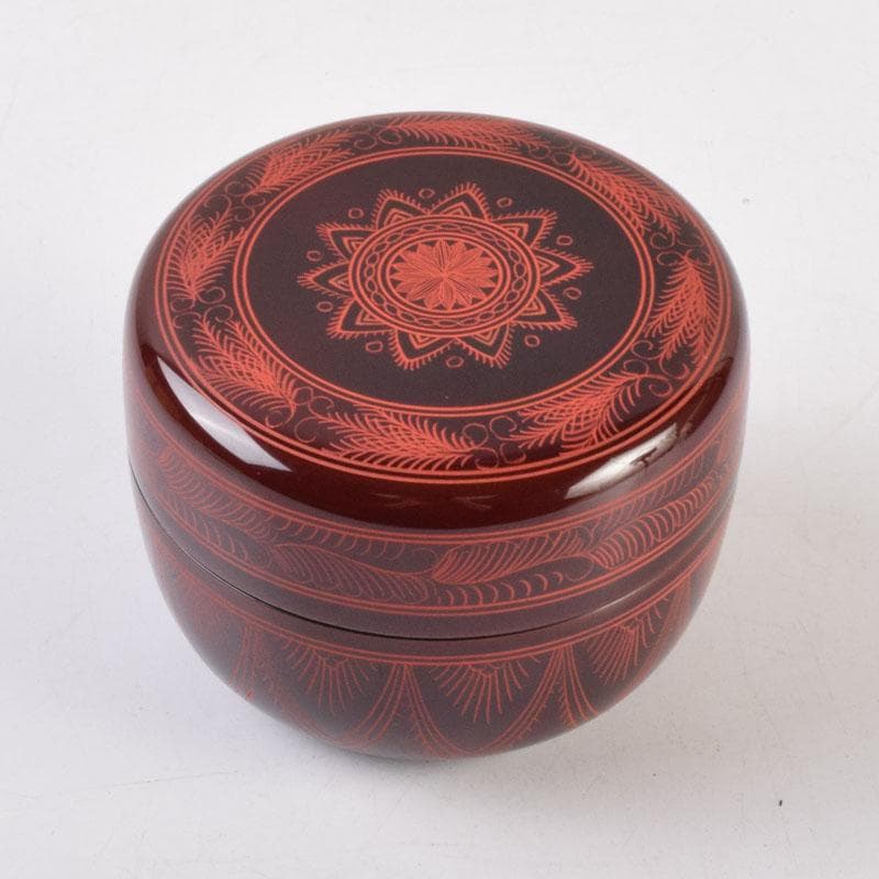 茶道具 中村湖彩作 キンマ彫 平棗 共箱 V 9029