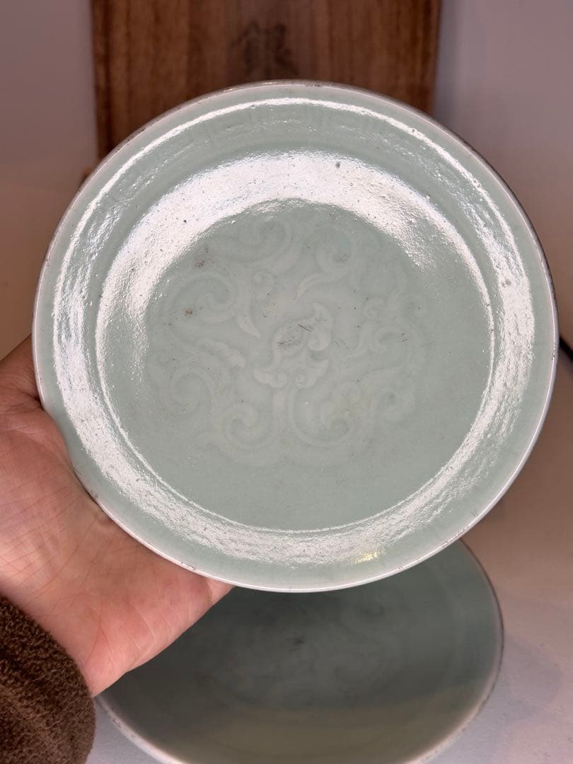 青磁 小皿 二枚 組 後配箱 付 中国陶磁 古美術