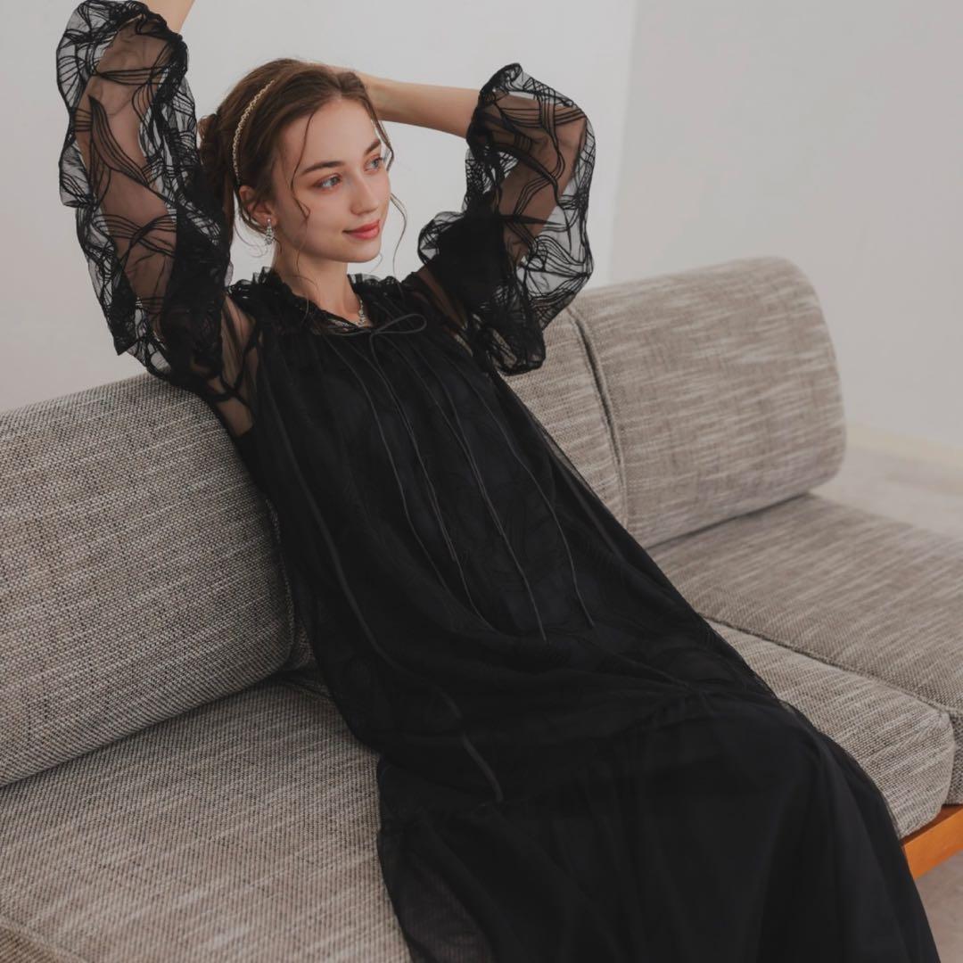 リボン刺繍ギャザードレス Dorry Doll チャコール