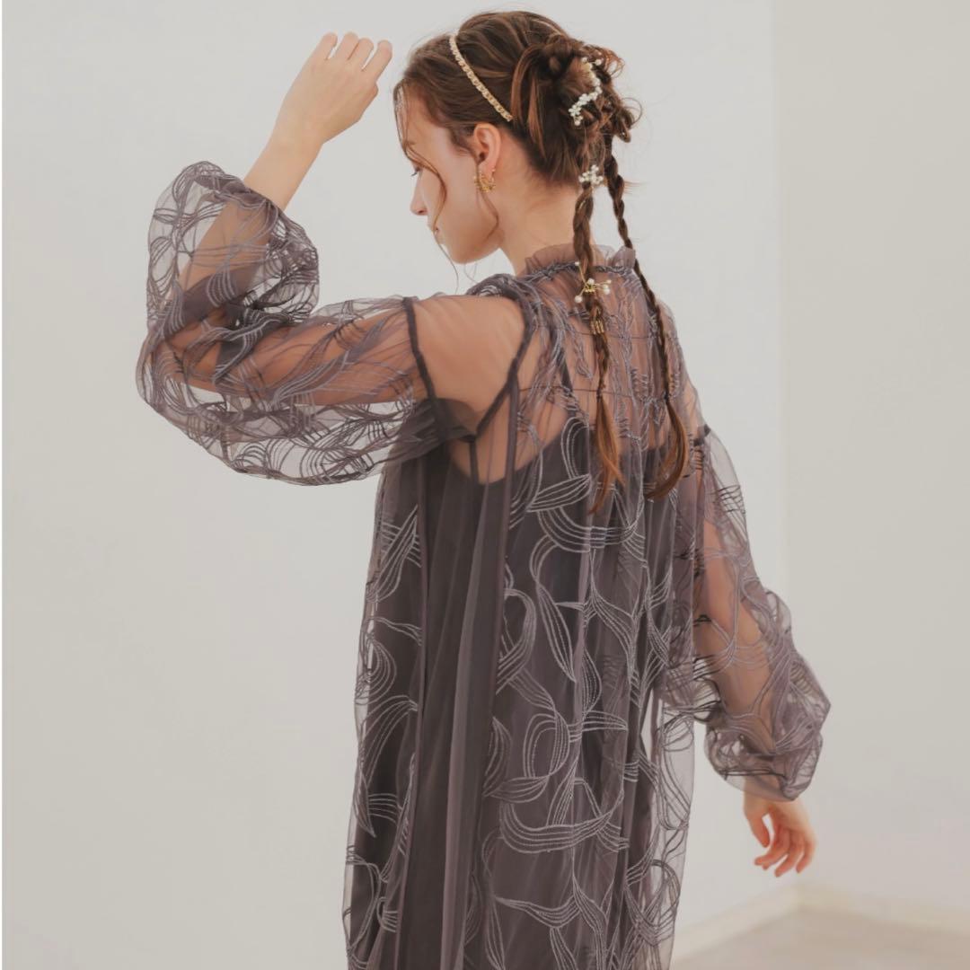 リボン刺繍ギャザードレス Dorry Doll チャコール