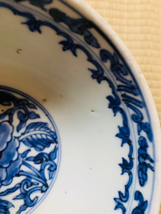 中国明時代牡丹紋様染付大碗(元箱付き)