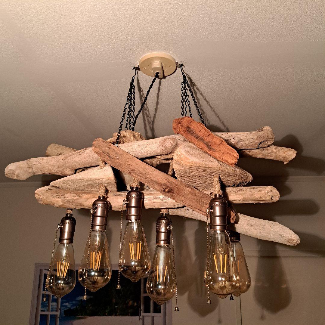 流木インテリア エジソン6灯付 ヴィンテージソケット 6〜15帖 洒落た