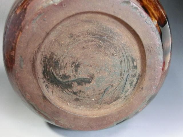 壷○古い飴釉 涙痕 甕 瀬戸 江戸期 口広花瓶 花器 置物