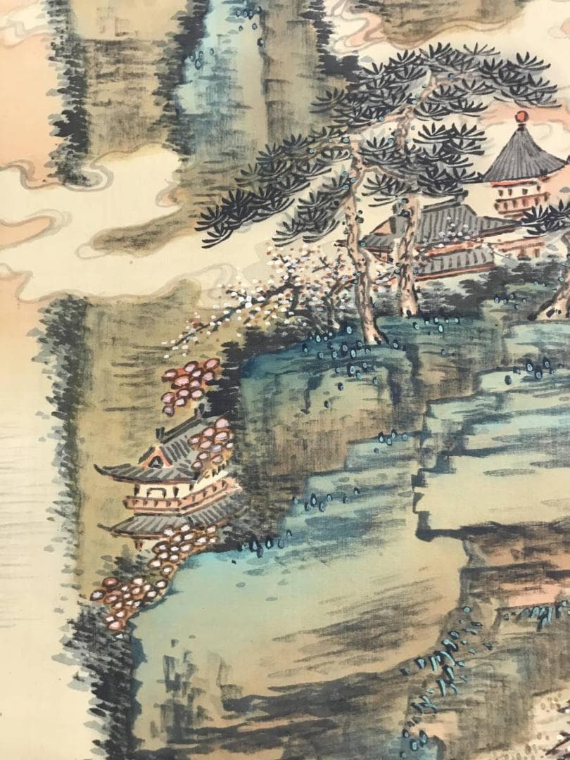 真作/藤井小陰 /蓬莱山図/山水図/祝事山水図/掛軸/名家伝来/AD-871