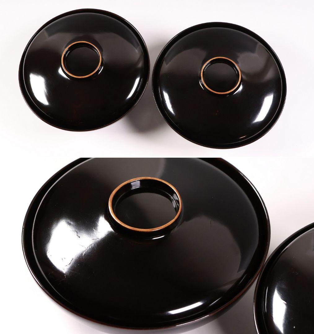 【CM352】時代蒔絵椀 竹に鶏金蒔絵 平椀二客 木製 /(検) 輪島塗加賀能登