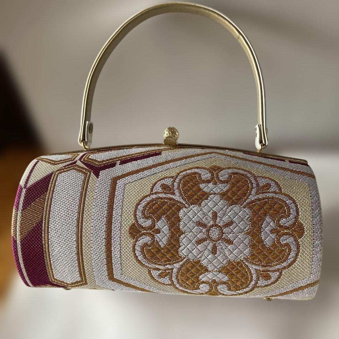 美品　和装 草履バッグセット 振袖用 帯地 金×白×紫