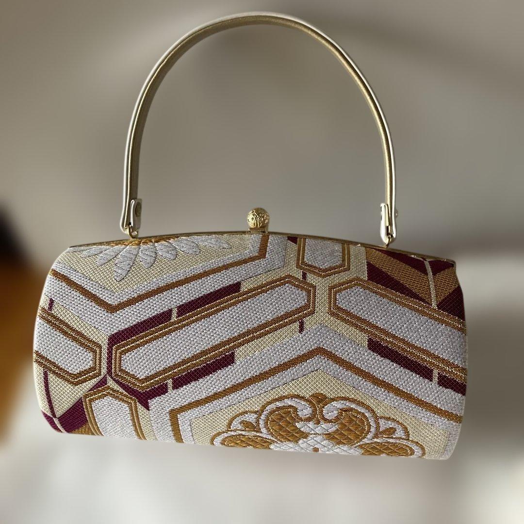 美品　和装 草履バッグセット 振袖用 帯地 金×白×紫