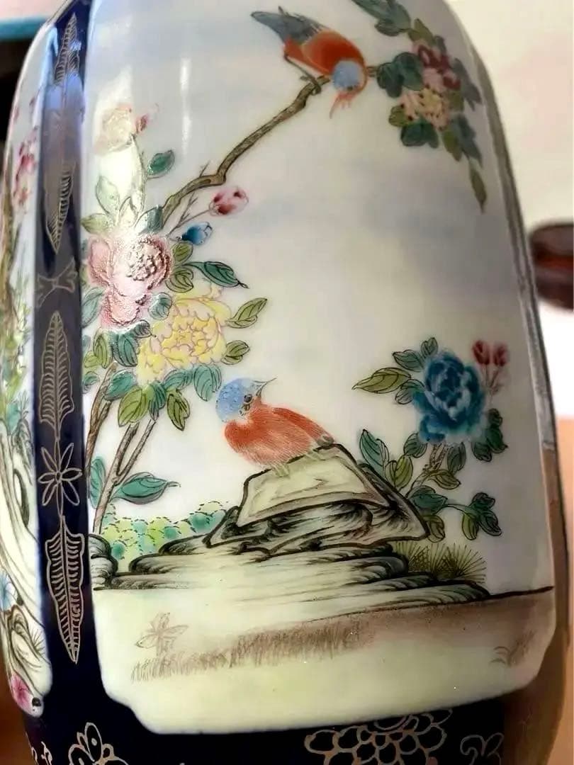 中国 粉彩 四方開窓花鳥紋 雍正年製铭 陶芸。