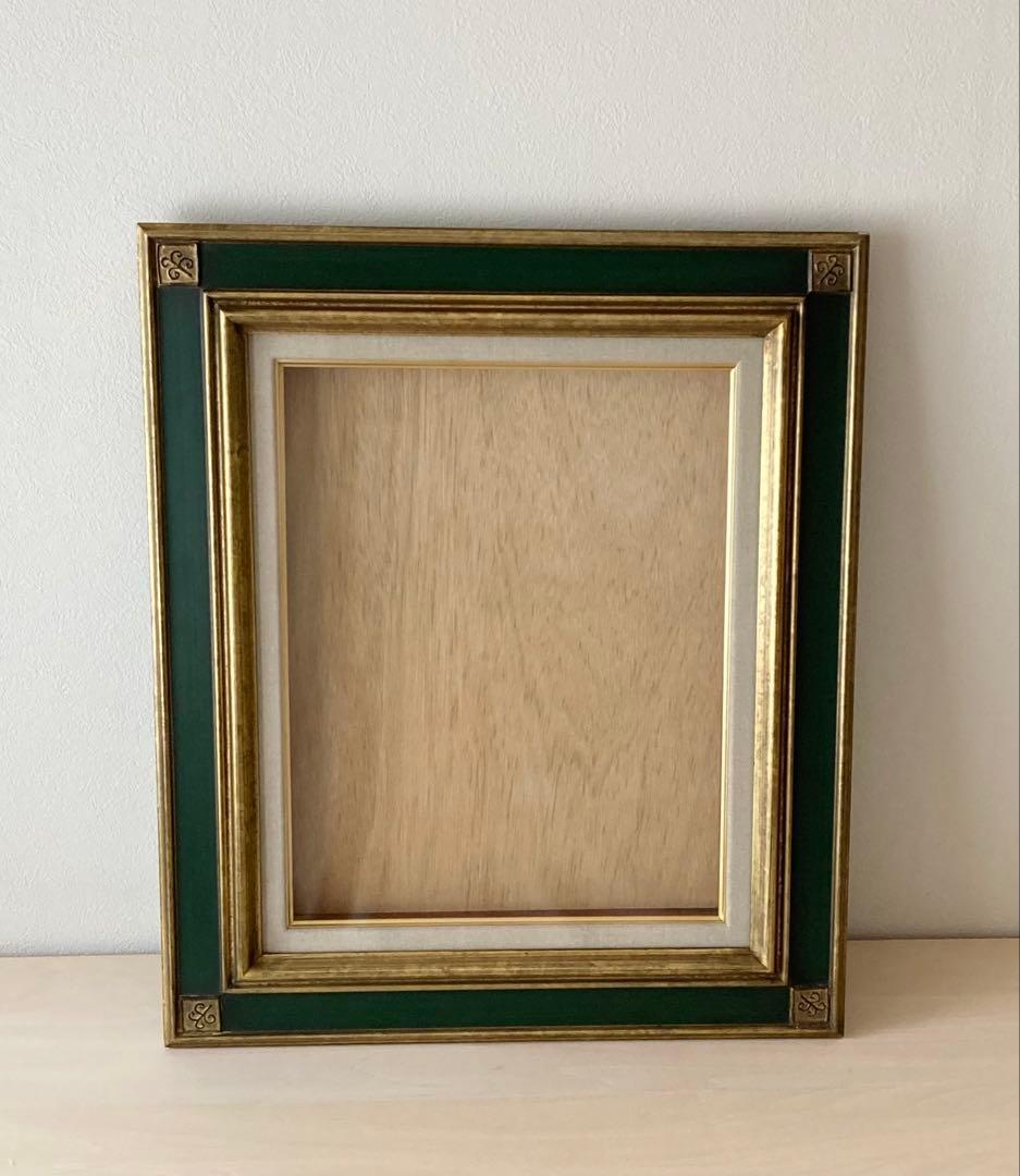 油絵・日本画用額縁 金と緑 角紋模様