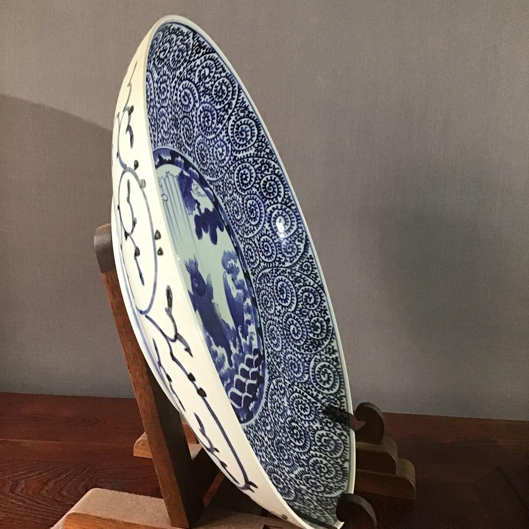 蛸唐草紋、鯉滝登、大皿 45cm 古伊万里