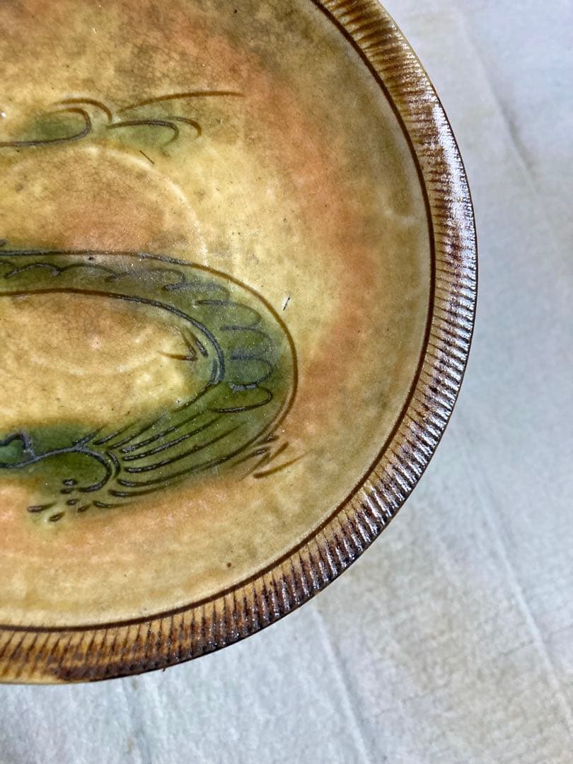 江戸時代 明治初期 黄瀬戸織部 行灯皿 燈り皿 飾皿 石皿